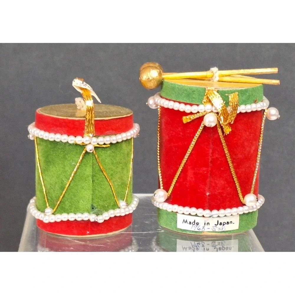 Lot Of 2 Made In‎ Japan Xmas Cardboard Drum Ornaments